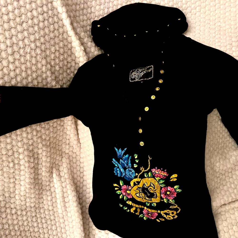 Soul Revival Studded & Embroidered Sweater w/hoody in size: Medium